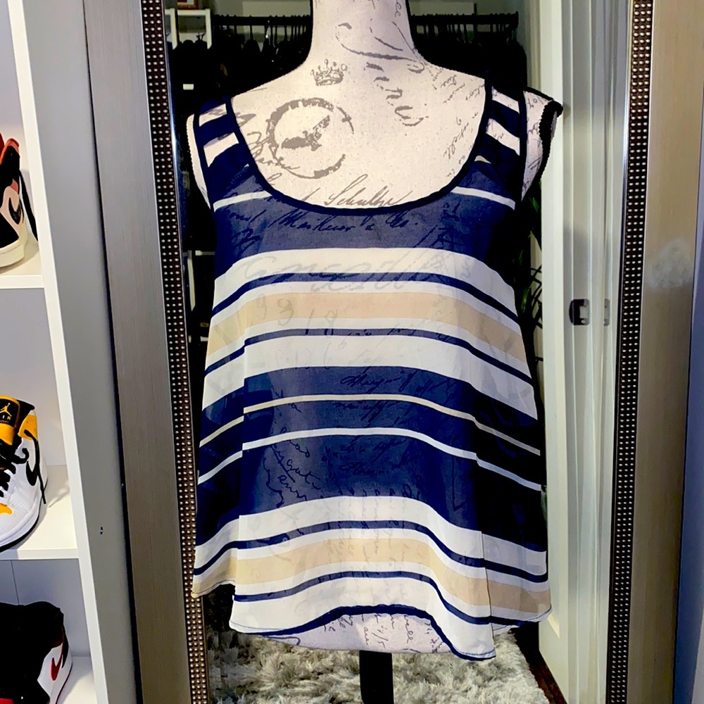 Sheer tan and dark blue top